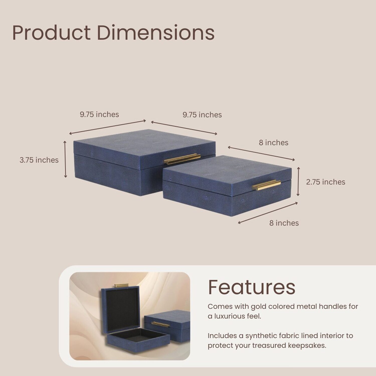 Cheungs Navy Blue Faux Shagreen Square 2-pc. Decorative Box