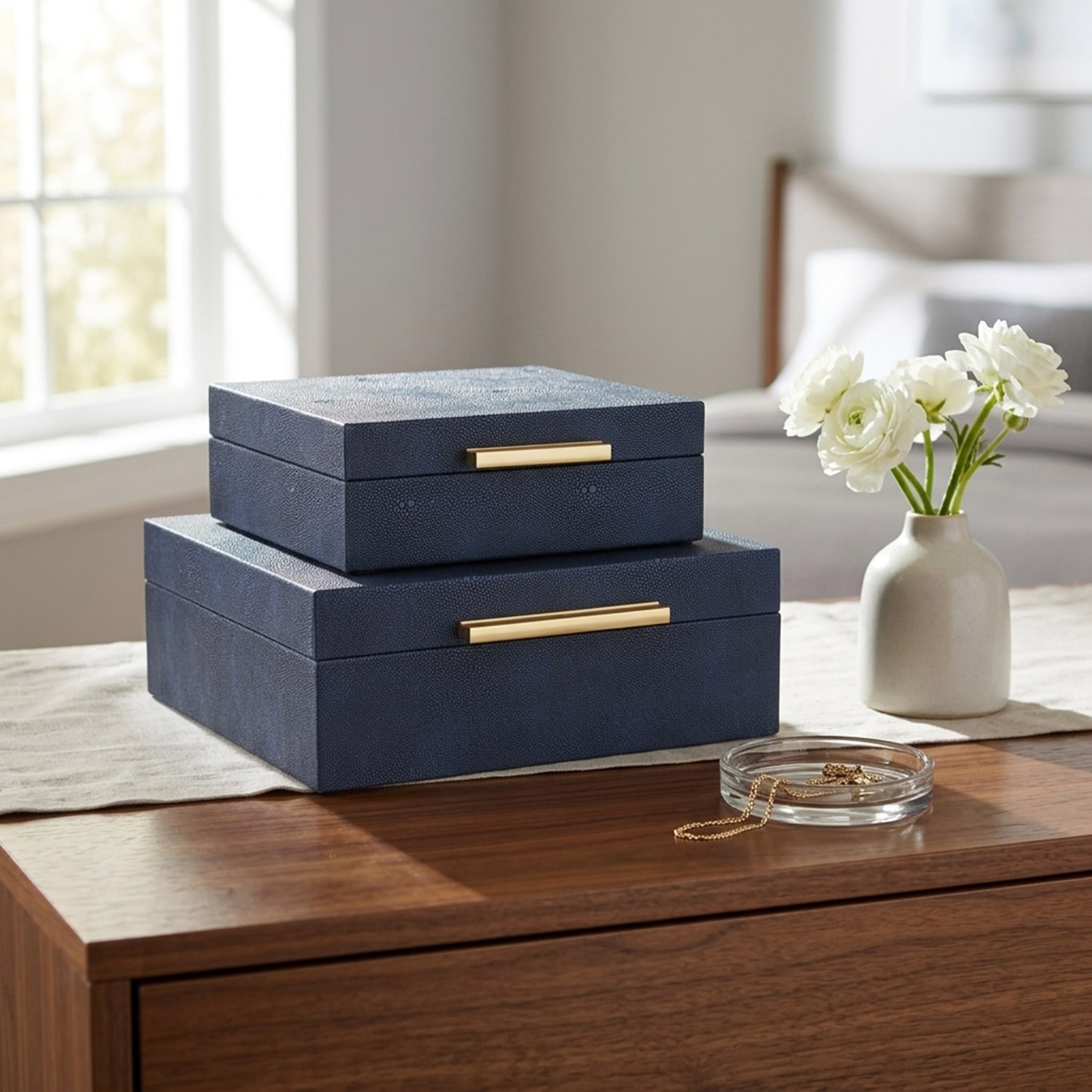Cheungs Navy Blue Faux Shagreen Square 2-pc. Decorative Box
