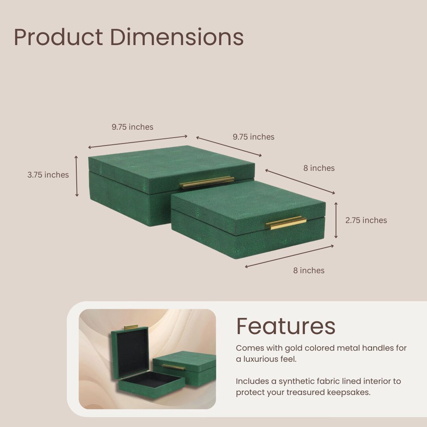 Cheungs Green Faux Shagreen Square 2-pc. Decorative Box