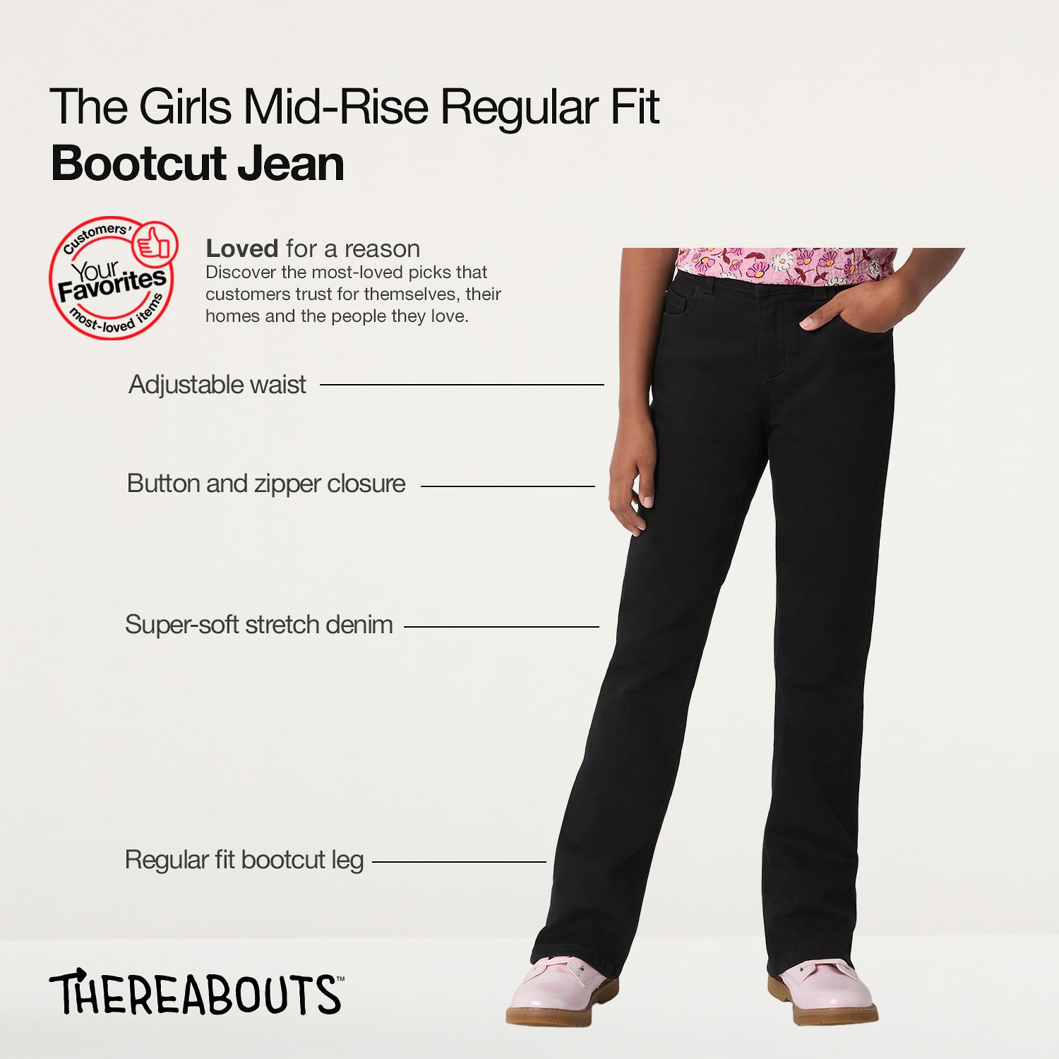 Thereabouts Little & Big Kid Girls Adjustable Waist Stretch Fabric Superflex Mid Rise Regular Fit Bootcut Jean