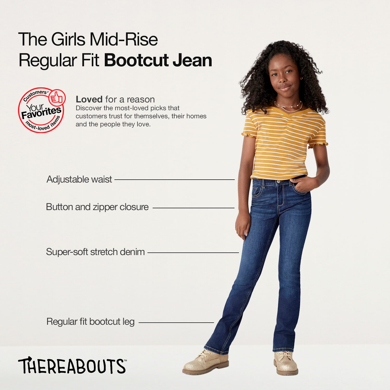 Thereabouts Little & Big Kid Girls Adjustable Waist Stretch Fabric Superflex Mid Rise Regular Fit Bootcut Jean