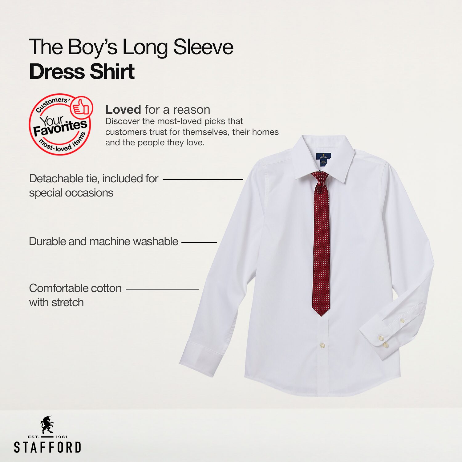 Stafford Little & Big Kid Boys Point Collar Long Sleeve Dress Shirt