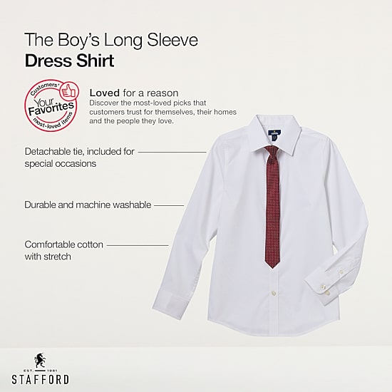 Stafford Little & Big Kid Boys Point Collar Long Sleeve Dress Shirt