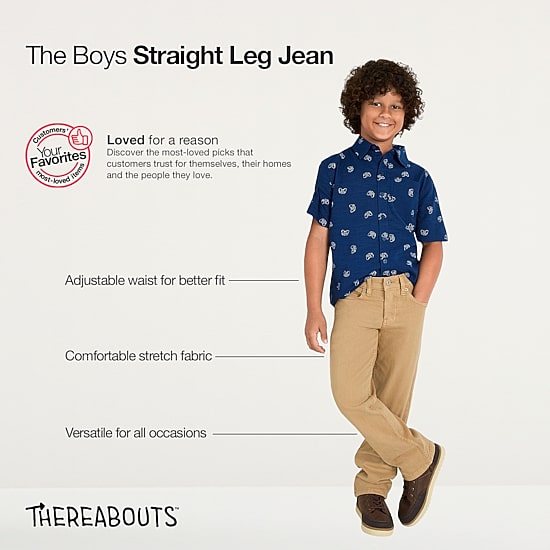Thereabouts Little & Big Kid Boys Adjustable Waist Stretch Fabric Straight Leg Jean