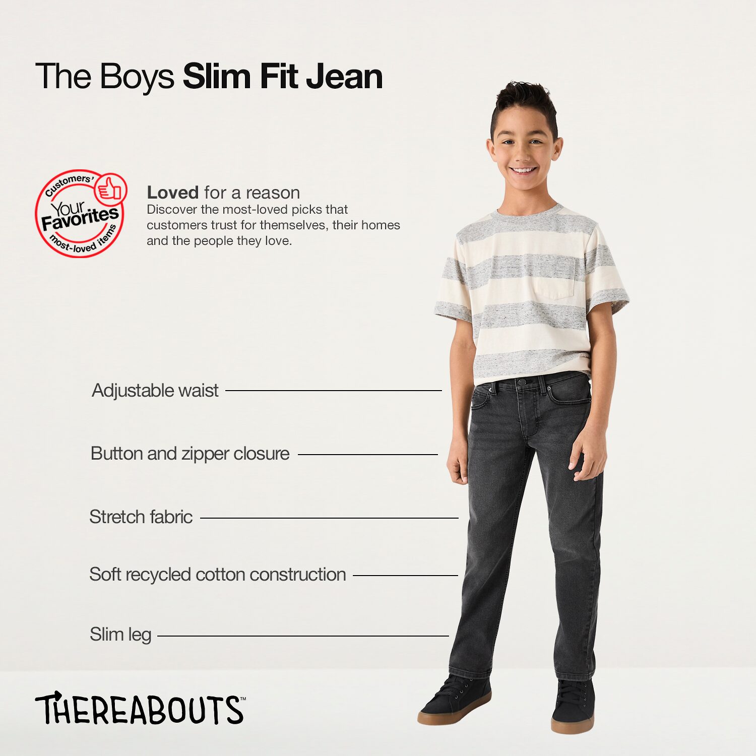 Thereabouts Little & Big Kid Boys Adjustable Waist Stretch Fabric Slim Fit Jean