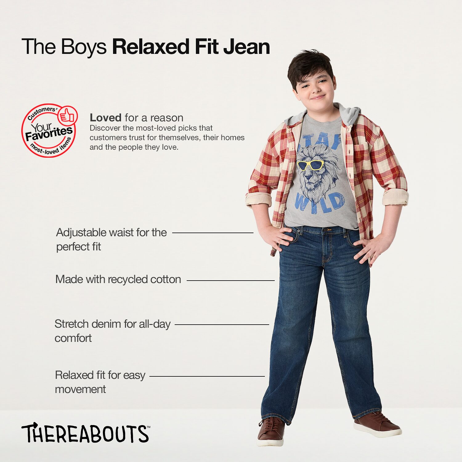 Thereabouts Little & Big Kid Boys Adjustable Waist Stretch Fabric Relaxed Fit Jean