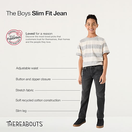 Thereabouts Little & Big Kid Boys Adjustable Waist Stretch Fabric Slim Fit Jean