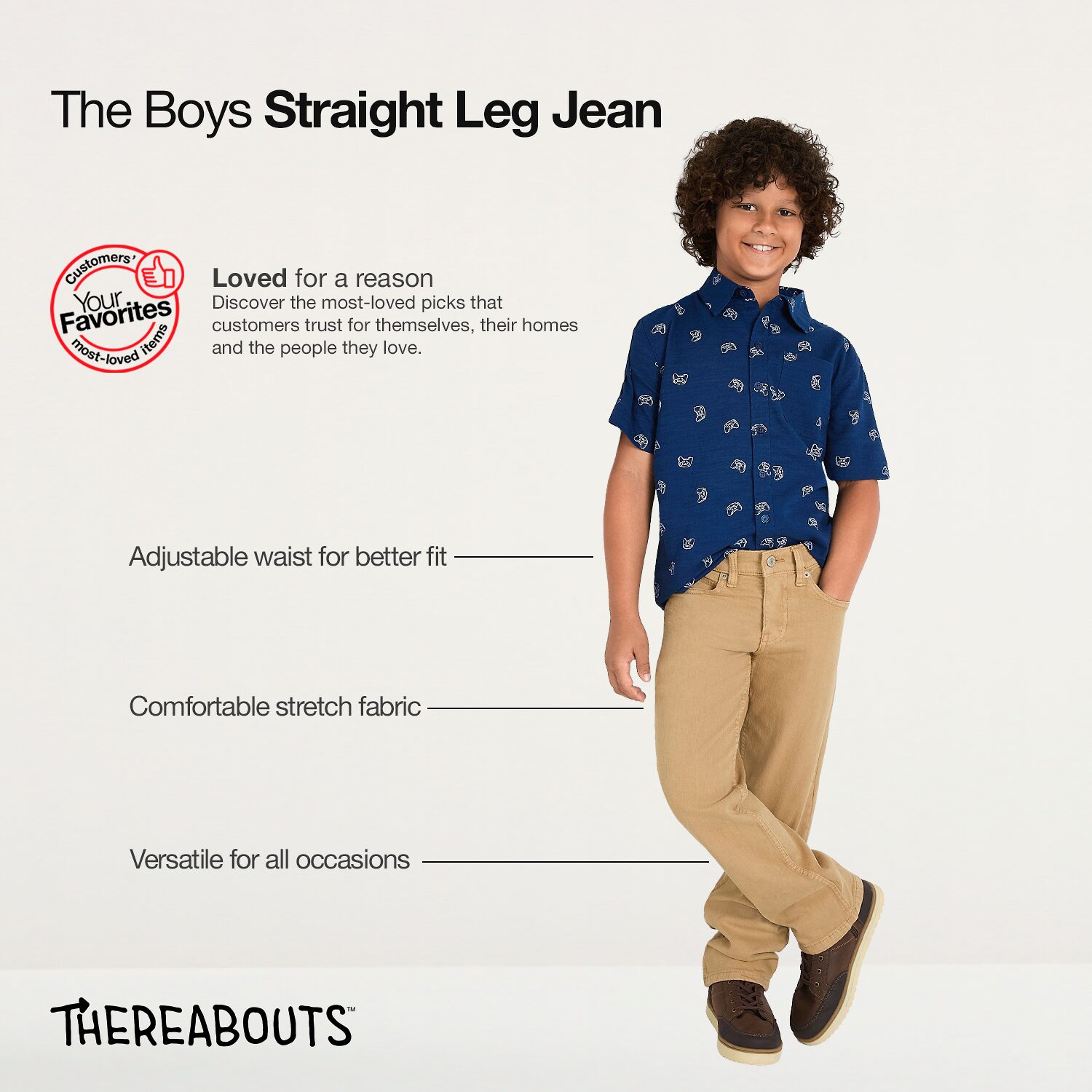 Thereabouts Little & Big Kid Boys Adjustable Waist Stretch Fabric Straight Leg Jean