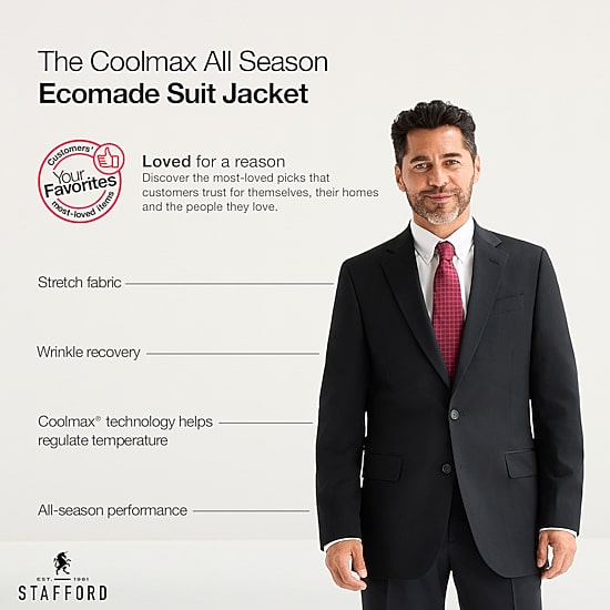 Stafford Coolmax All Season Ecomade Birdseye Signature Mens Stretch Fabric Classic Fit Suit Jacket