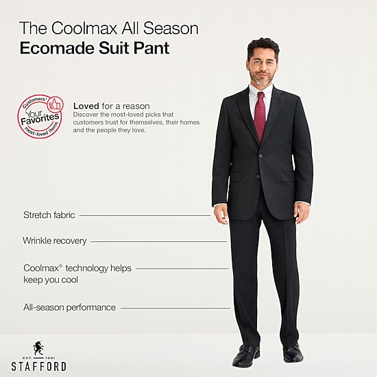 Stafford Coolmax All Season Ecomade Birdseye Signature Mens Stretch Fabric Classic Fit Pleated Front Suit Pant