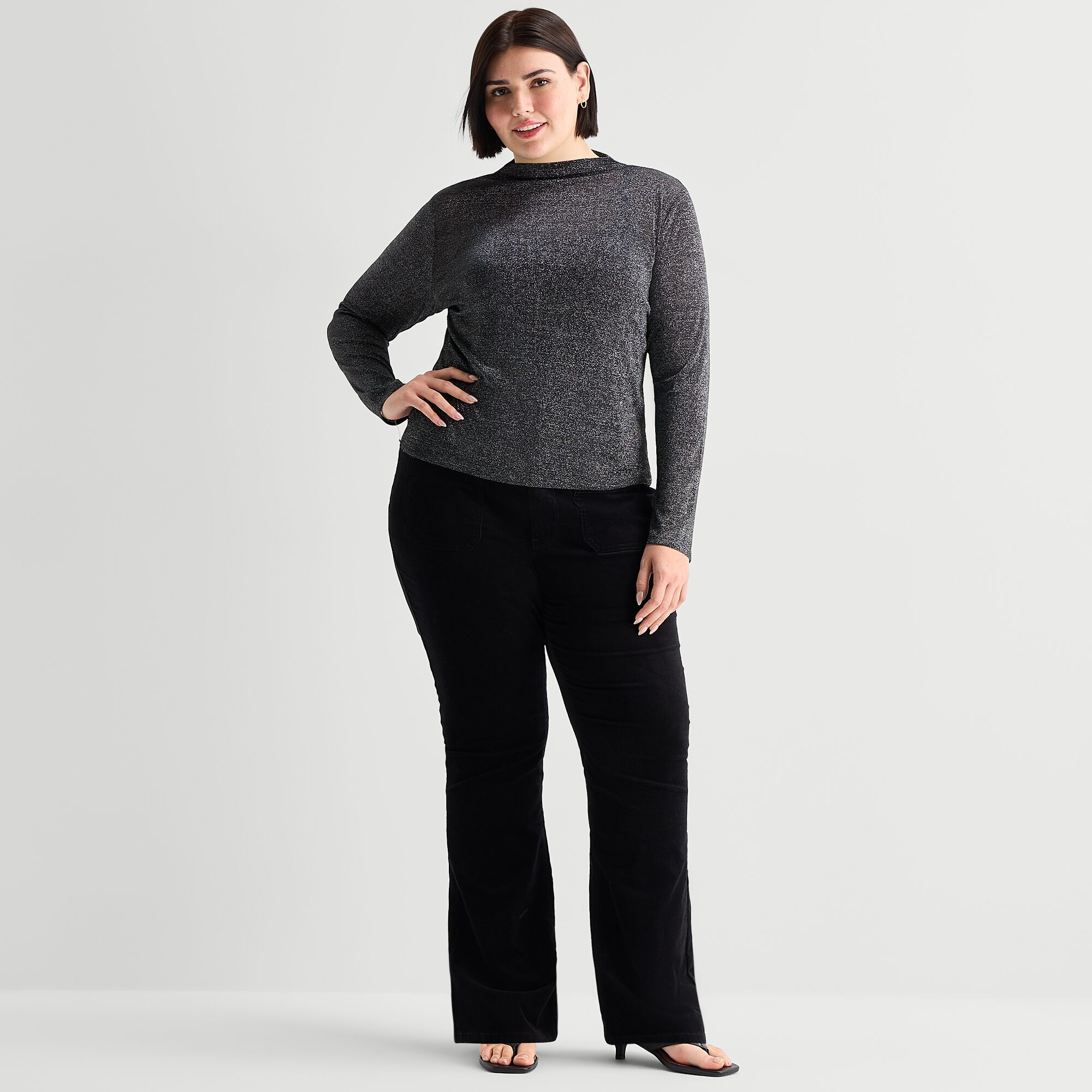 A.N.A Shine Womens Plus Funnel Neck Long Sleeve T-Shirt