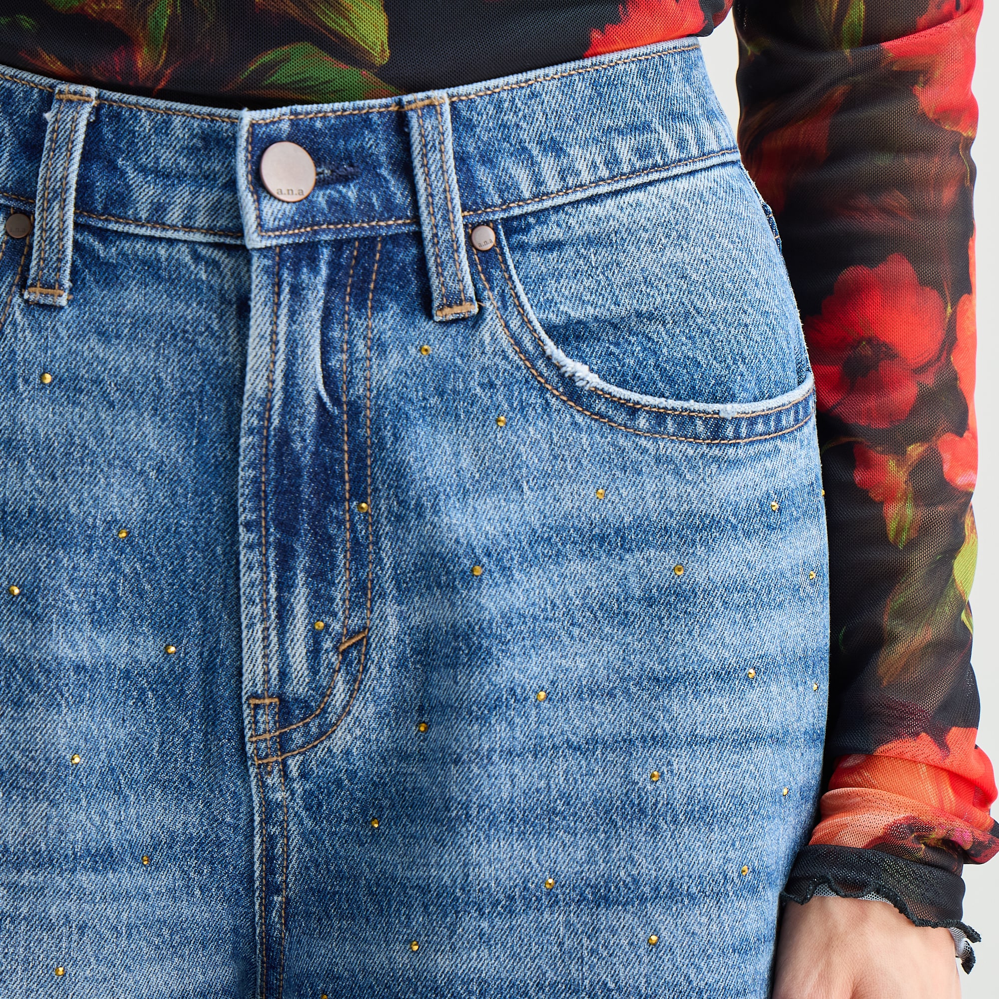 A.N.A Embellished Womens Highest Rise Wide Leg Jean