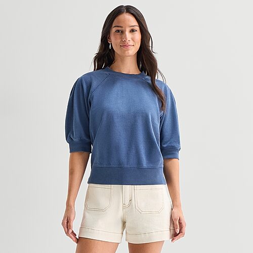 Ana Womens Crew Neck Elbow Sleeve Sweatshirt In Blue