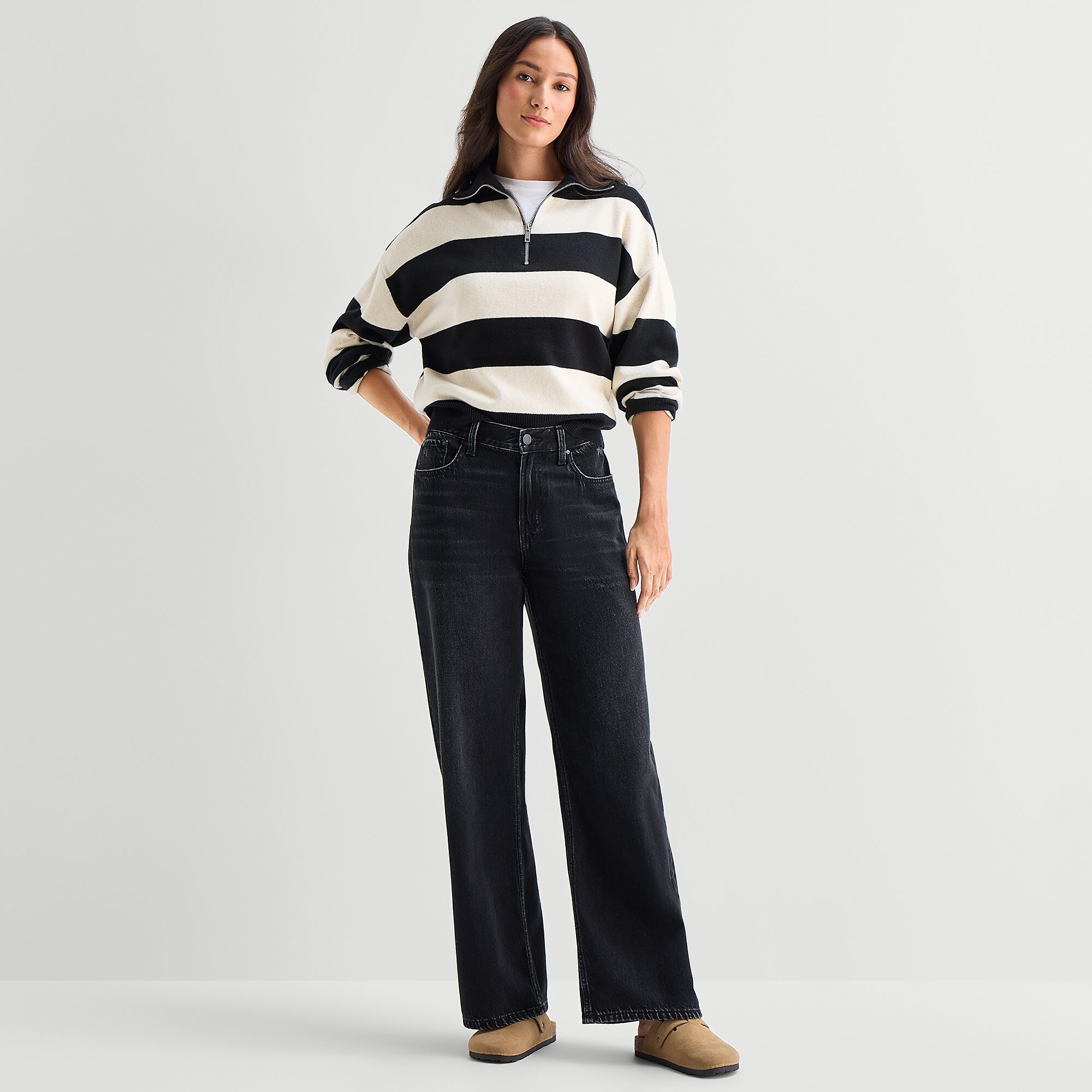 A.N.A Quarter Zip Womens Long Sleeve Pullover Sweater