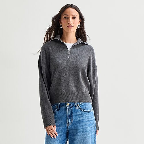 Ana Quarter Zip Womens Long Sleeve Pullover Sweater In Gray