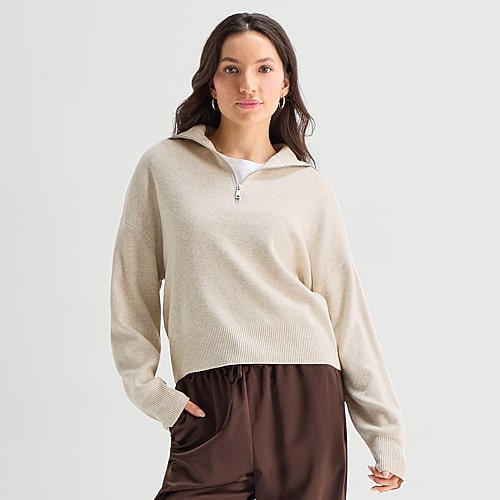 Ana Quarter Zip Womens Long Sleeve Pullover Sweater In Multi