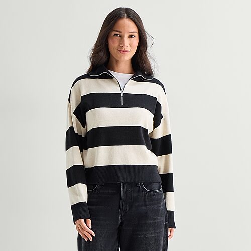 Ana Quarter Zip Womens Long Sleeve Pullover Sweater In Black