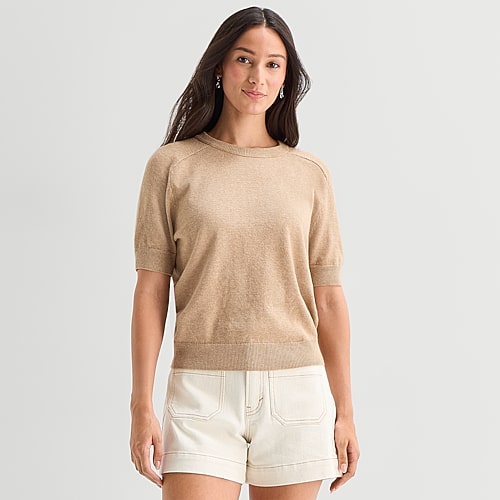 Ana Womens Crew Neck Short Sleeve Pullover Sweater In Brown