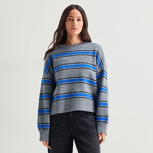 Ana Womens Crew Neck Long Sleeve Pullover Sweater In Gray