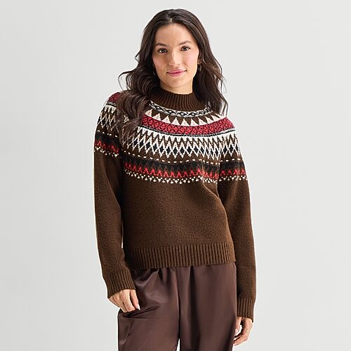 Ana Womens Mock Neck Long Sleeve Pullover Sweater In Brown