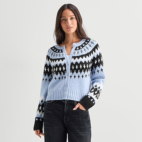 Ana Womens Crew Neck Long Sleeve Embellished Button Cardigan In Blue