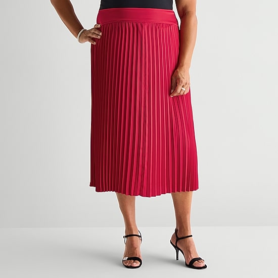 Liz Claiborne Womens Plus Midi Pleated Skirt