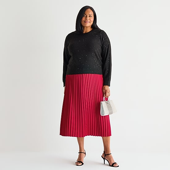 Liz Claiborne Womens Plus Midi Pleated Skirt