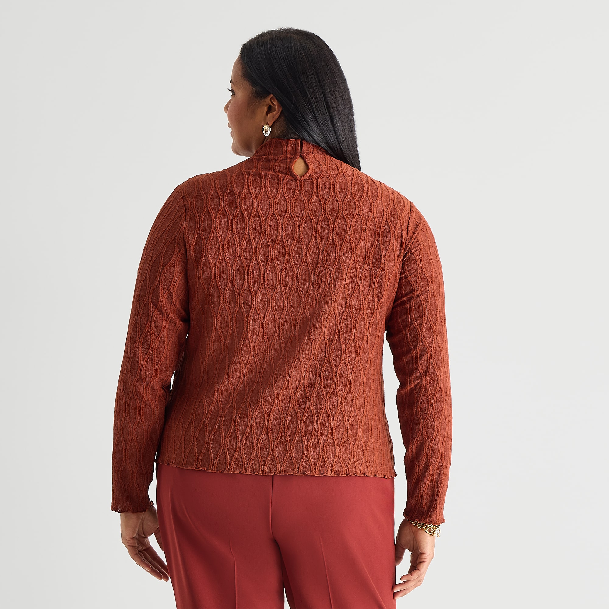 Liz Claiborne Womens Plus Mock Neck Long Sleeve Blouse