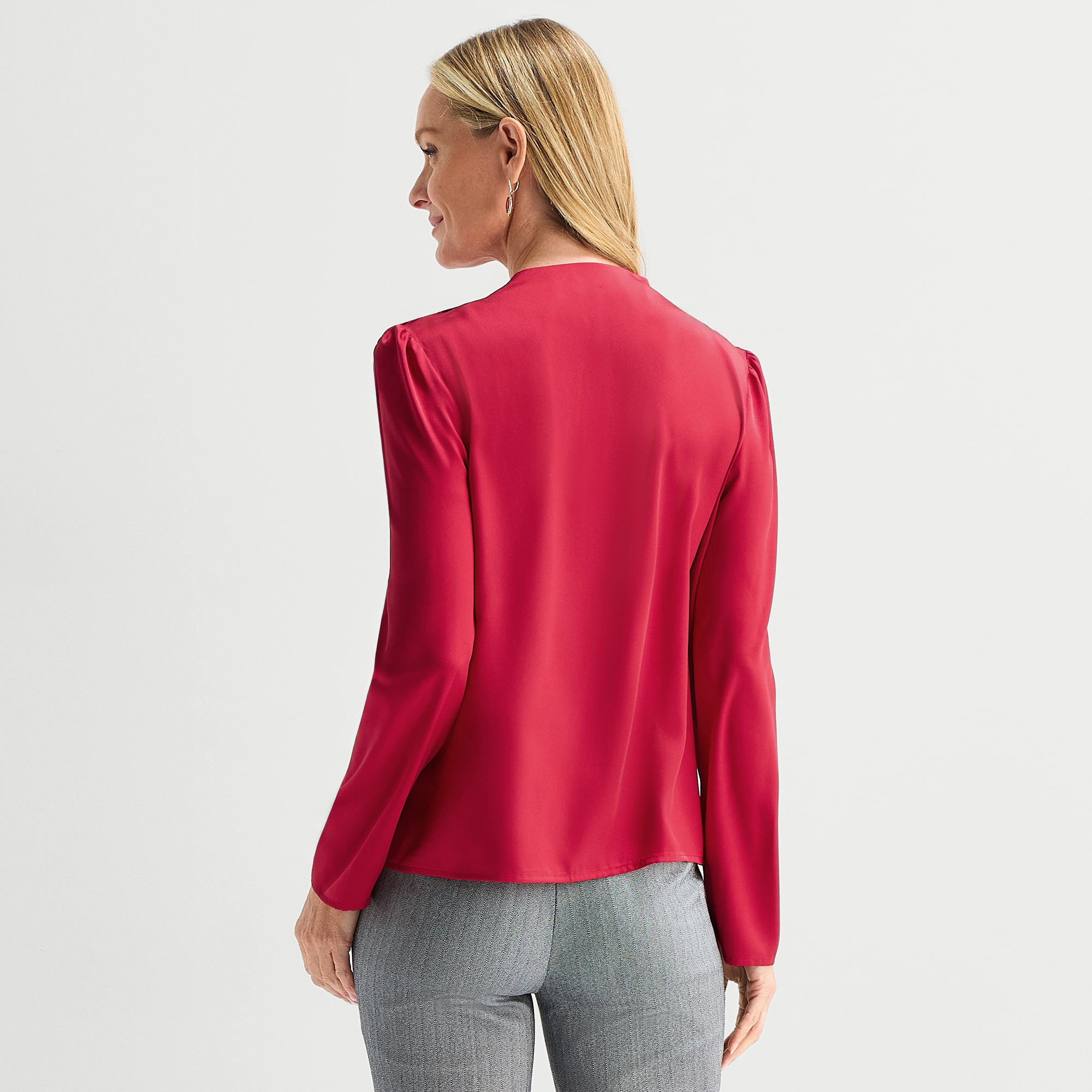Liz Claiborne Womens Funnel Neck Long Sleeve Blouse