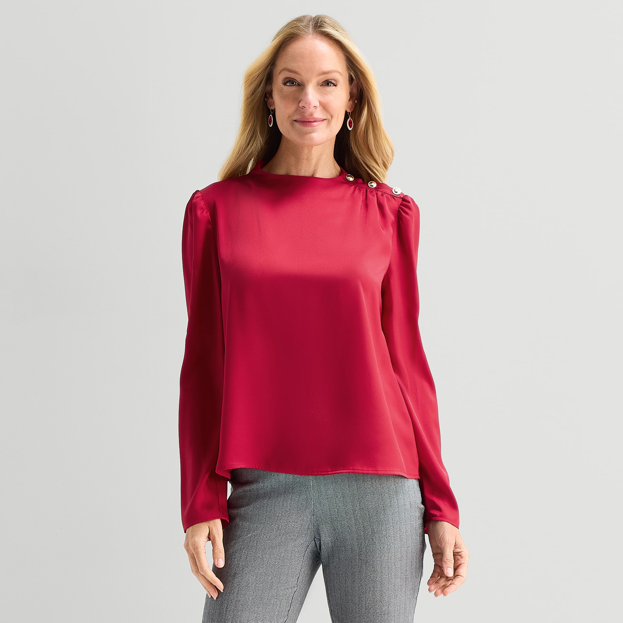 Liz Claiborne Womens Funnel Neck Long Sleeve Blouse