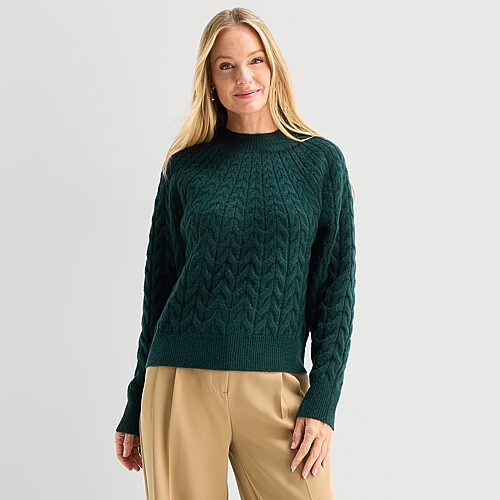 Liz Claiborne Womens Mock Neck Long Sleeve Pullover Sweater In Green