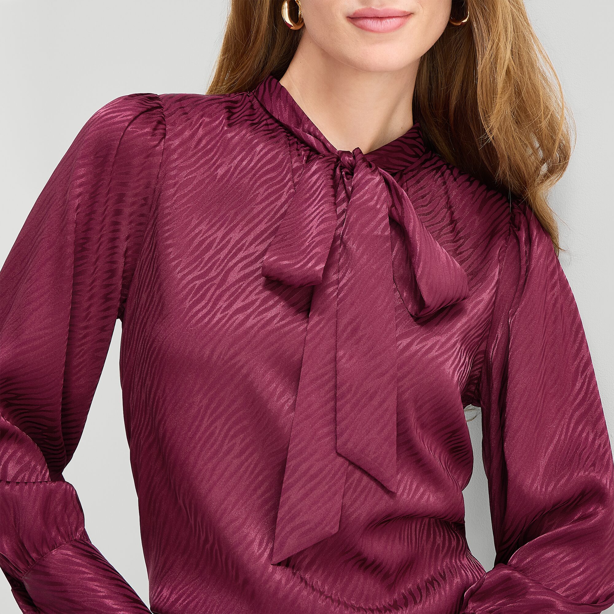 Liz Claiborne Womens Split Tie Neck Long Sleeve Blouse