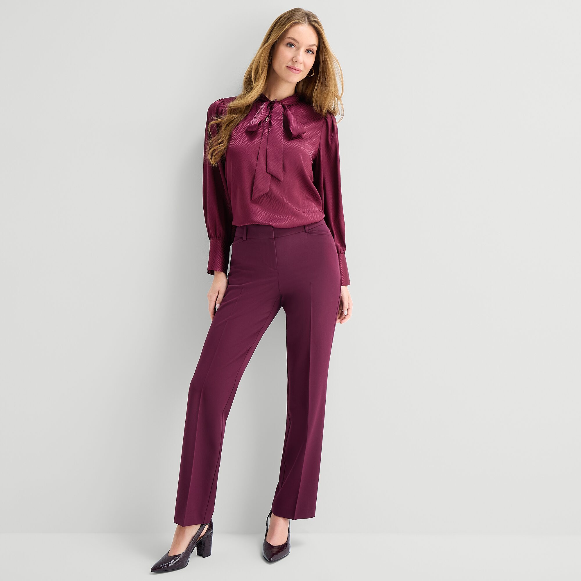 Liz Claiborne Womens Split Tie Neck Long Sleeve Blouse