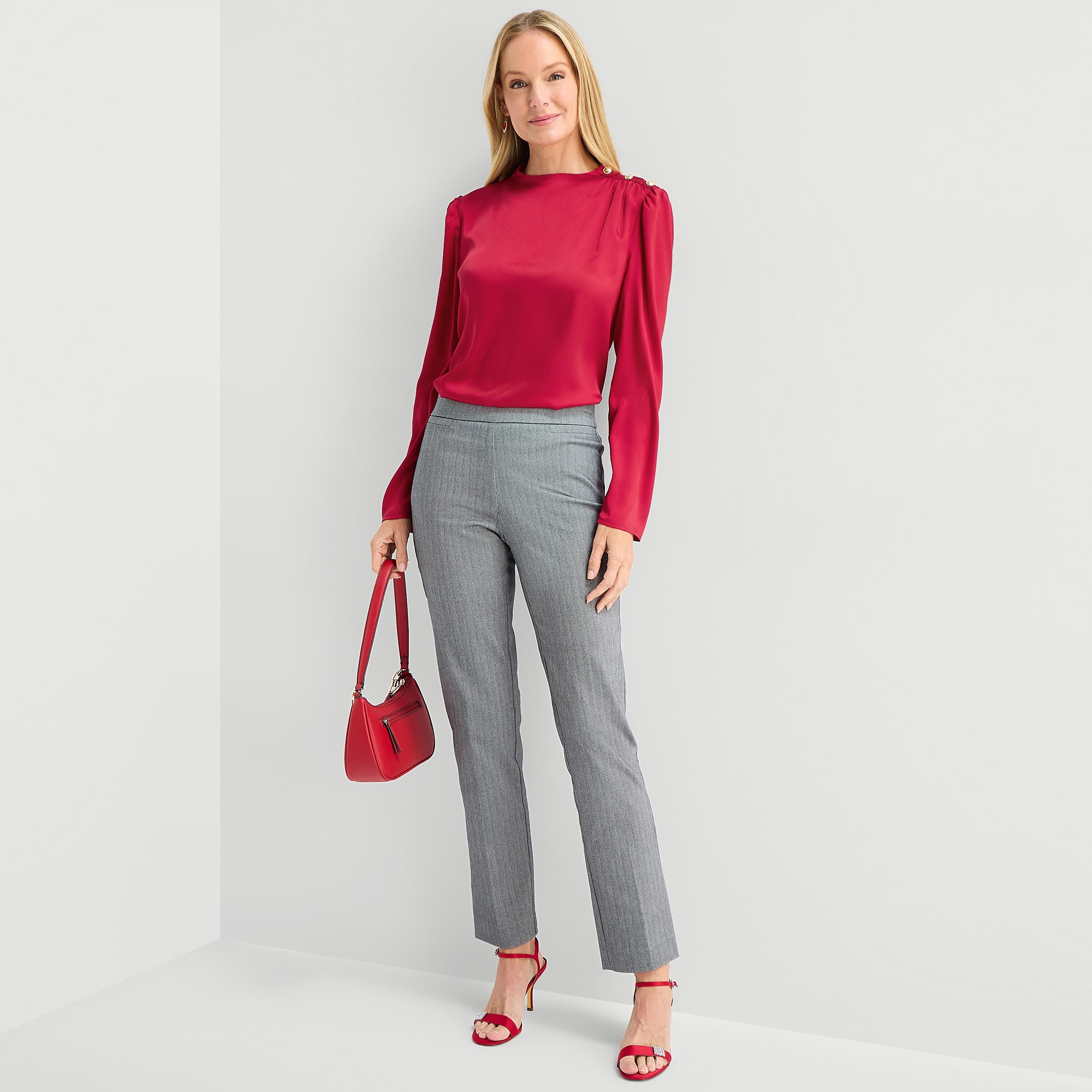 Liz Claiborne Womens Funnel Neck Long Sleeve Blouse
