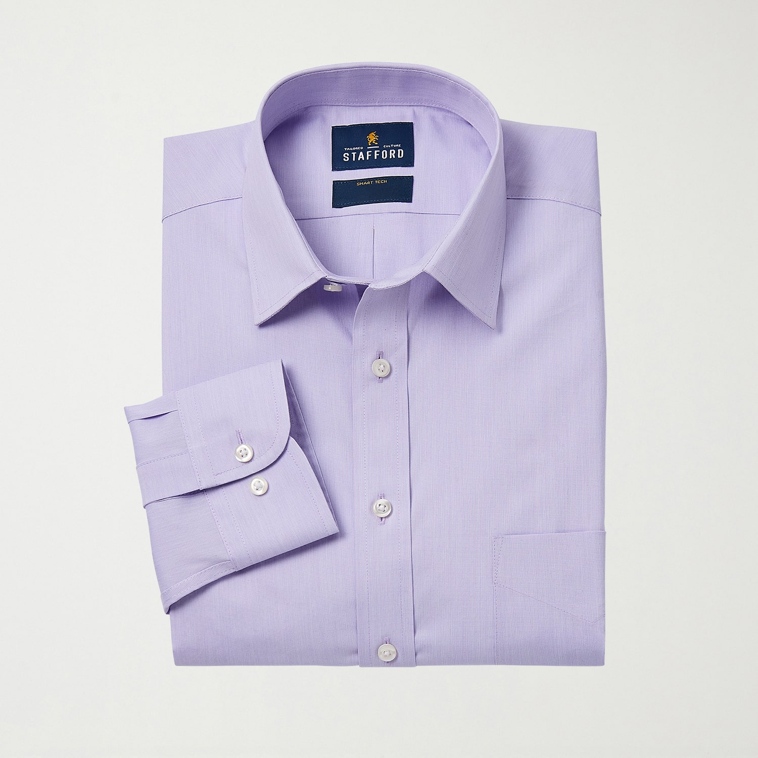 Stafford Smart Tech Slim Mens Fit Stretch Fabric Wrinkle Free Long Sleeve Dress Shirt