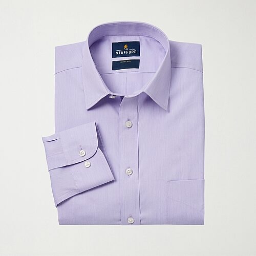 Stafford Smart Tech Slim Mens Slim Fit Stretch Fabric Wrinkle Free Long Sleeve Dress Shirt, 18-18.5 34-35, Purple