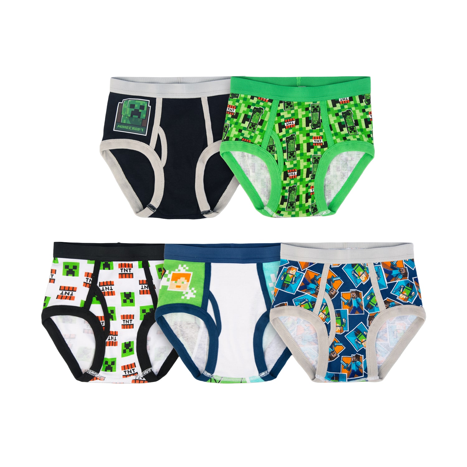 Little & Big Kid Boys Minecraft 5 Pack Briefs Bup2451