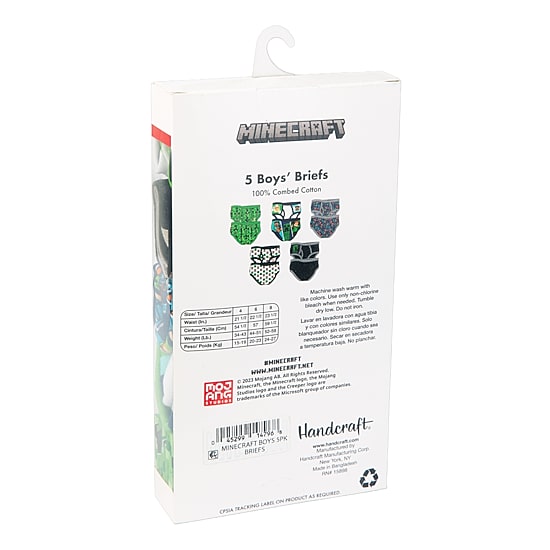 Little & Big Kid Boys Minecraft 5 Pack Briefs Bup2451