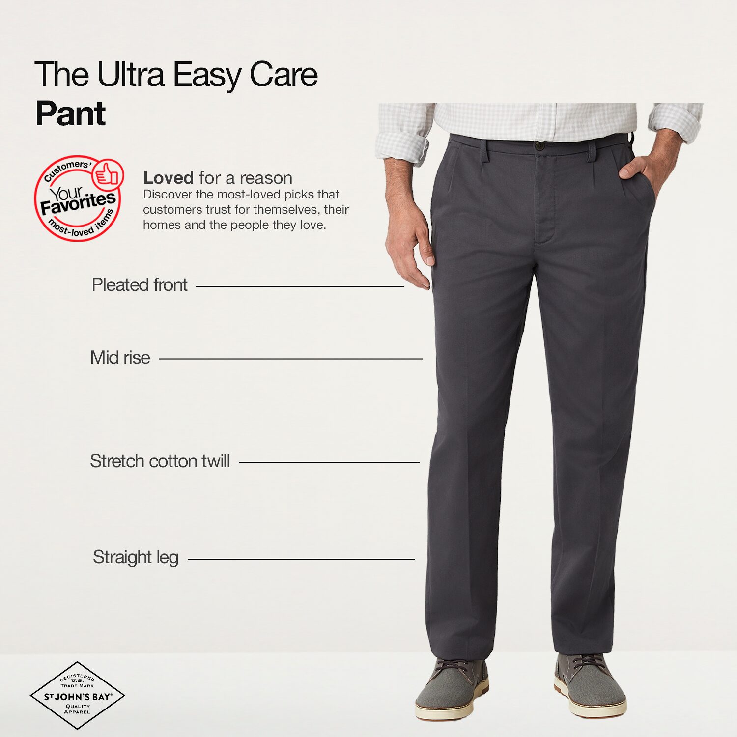 St. John's Bay Universal Wrinkle Free Easy Care Mens Classic Fit Pleated Pant