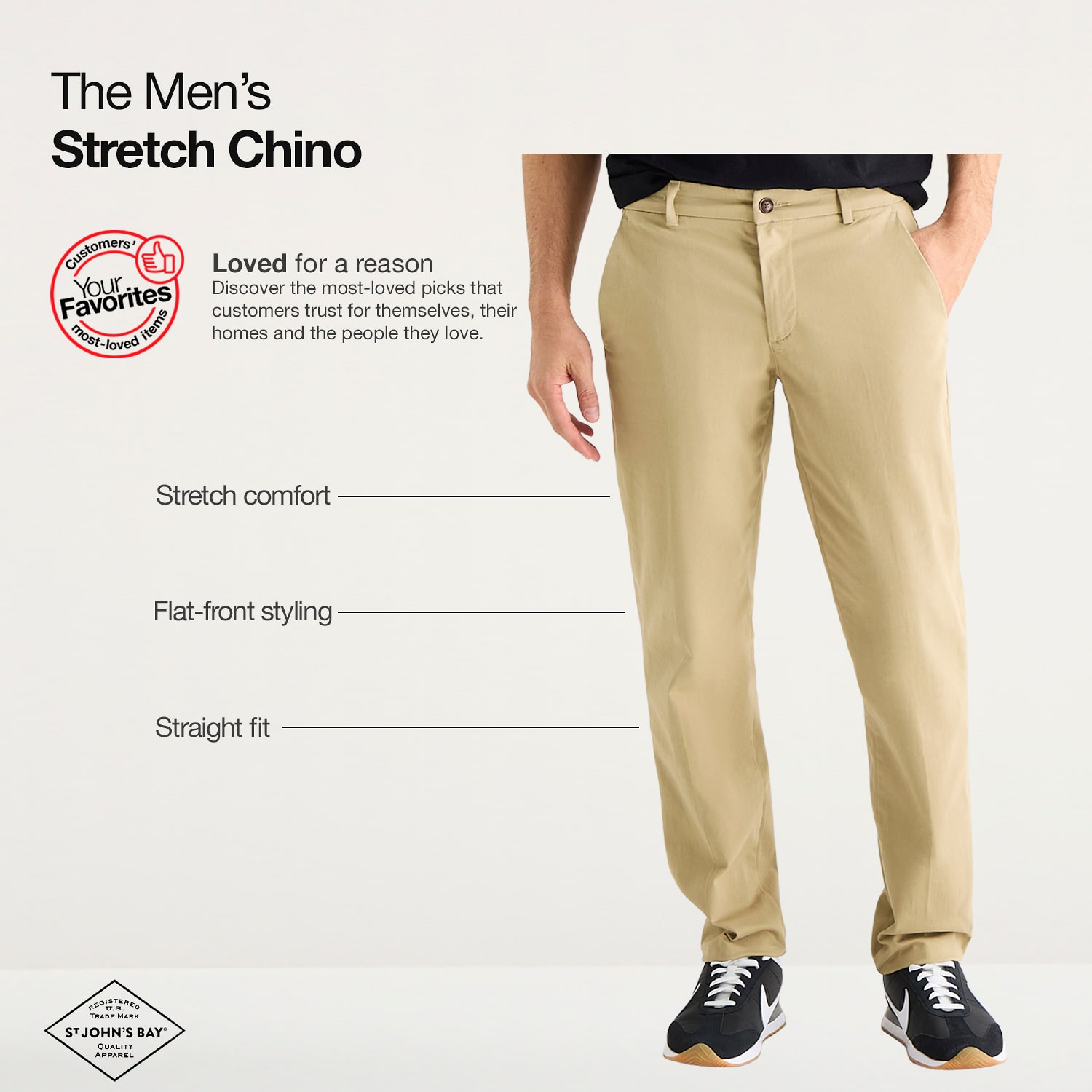St. John's Bay Stretch Chino Mens Straight Fit Flat Front Pant