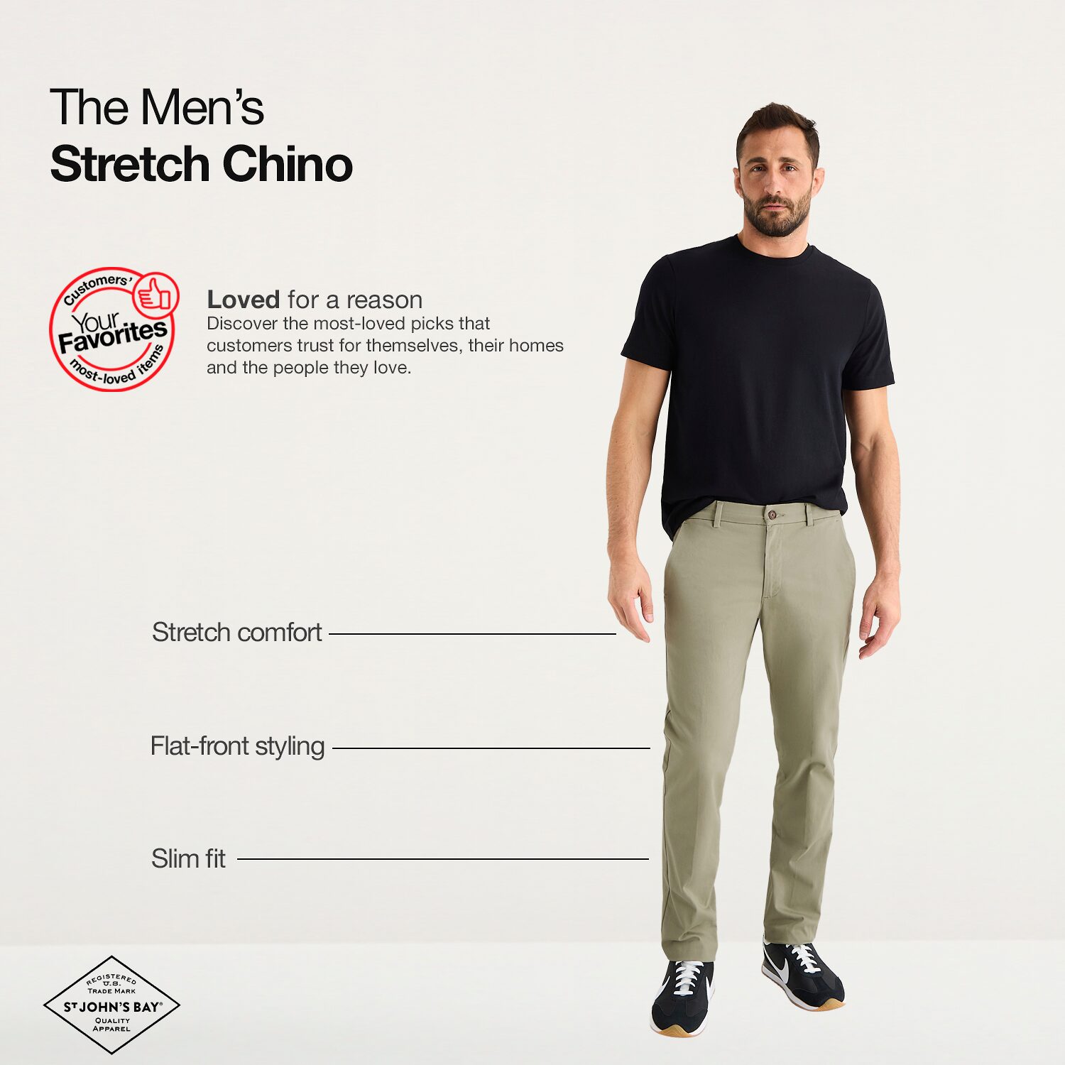 St. John's Bay Stretch Chino Mens Slim Fit Flat Front Pant