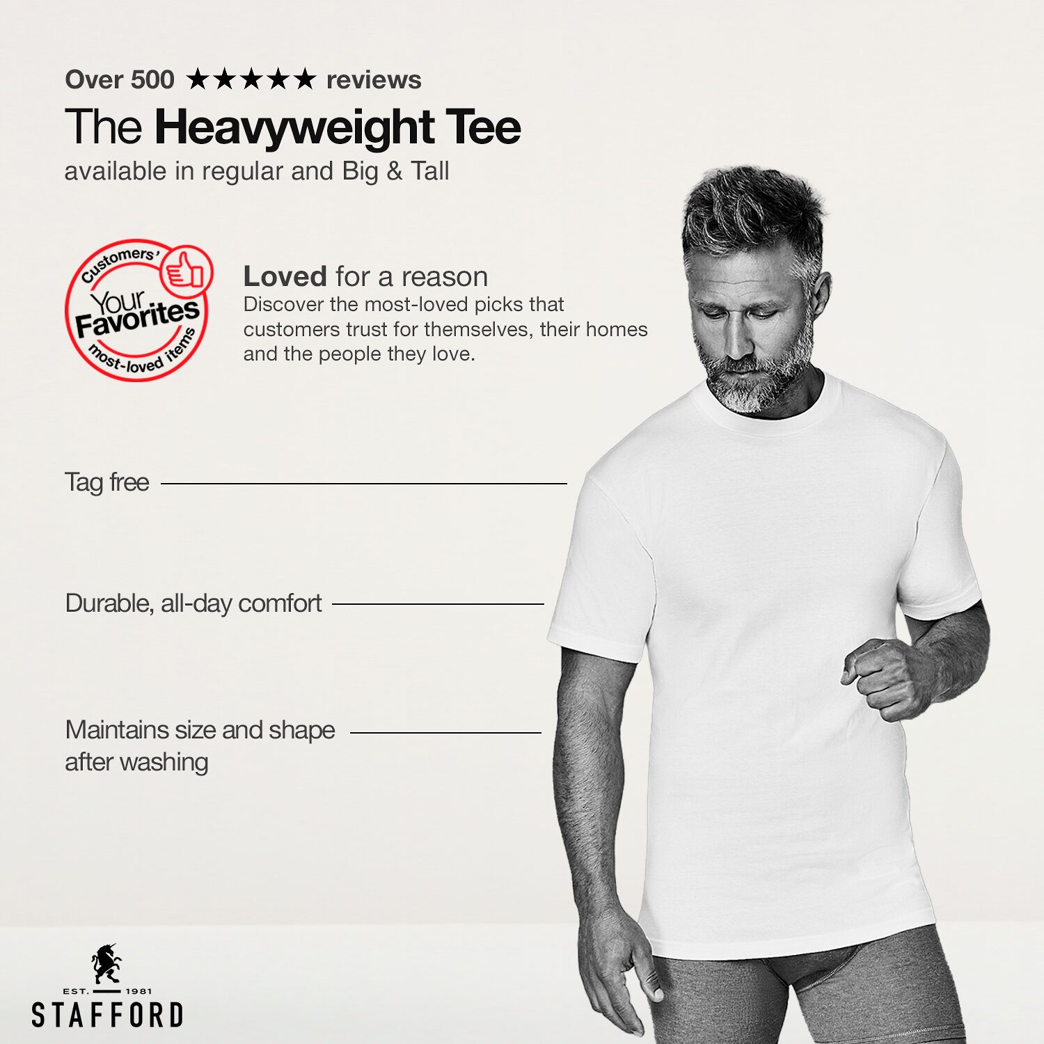 Stafford Heavyweight Mens 3 Pack Short Sleeve Crew Neck T-Shirt