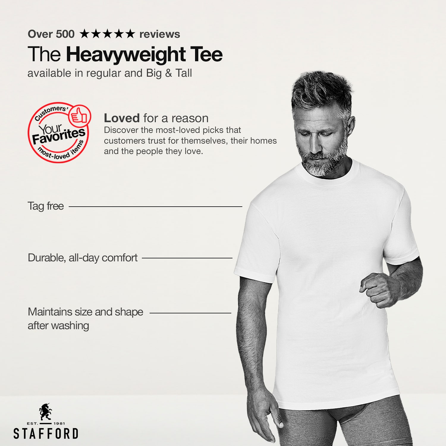 Stafford Heavyweight Mens 3 Pack Short Sleeve Crew Neck T-Shirt