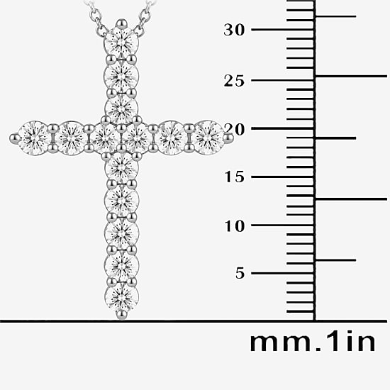 (G / Si1-Si2) Womens 2 CT. T.W. Lab Grown White Diamond 10K Gold Cross 18 Inch Pendant Necklace