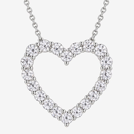 (G / Si1-Si2) Womens 2 CT. T.W. Lab Grown White Diamond 10K Gold Heart 18 Inch Pendant Necklace