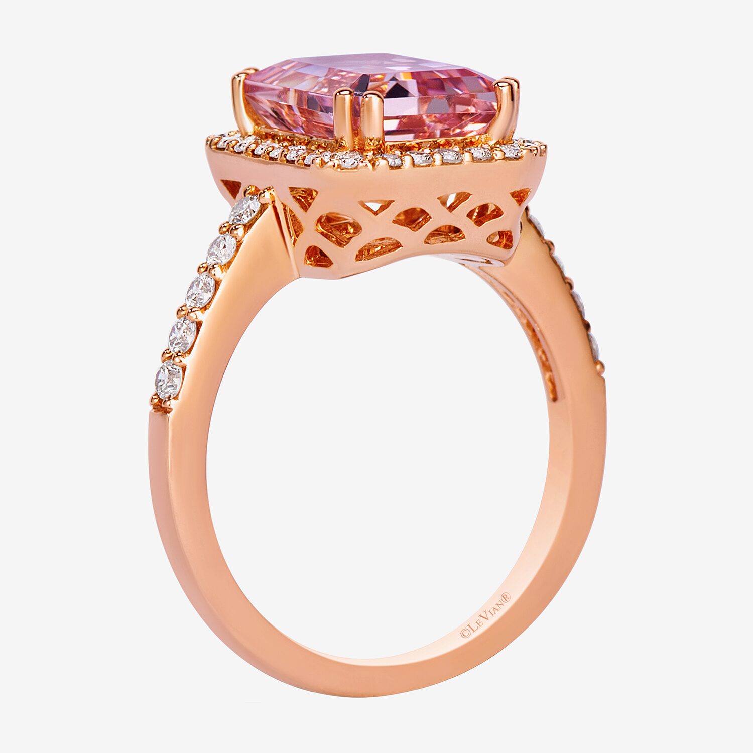Levian Corp Le Vian Womens 1/2 CT. T.W. Genuine Pink Morganite 14K Rose Gold Halo Side Stone Cocktail Ring