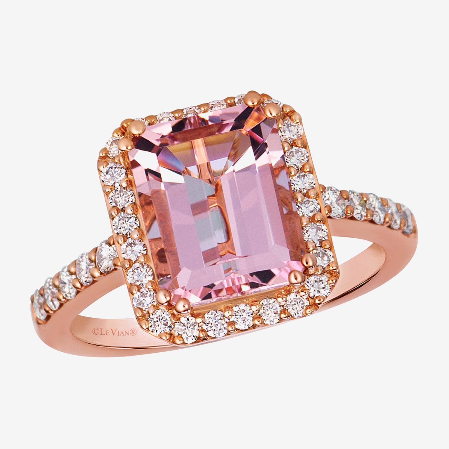 Levian Corp Le Vian Womens 1/2 CT. T.W. Genuine Pink Morganite 14K Rose Gold Halo Side Stone Cocktail Ring