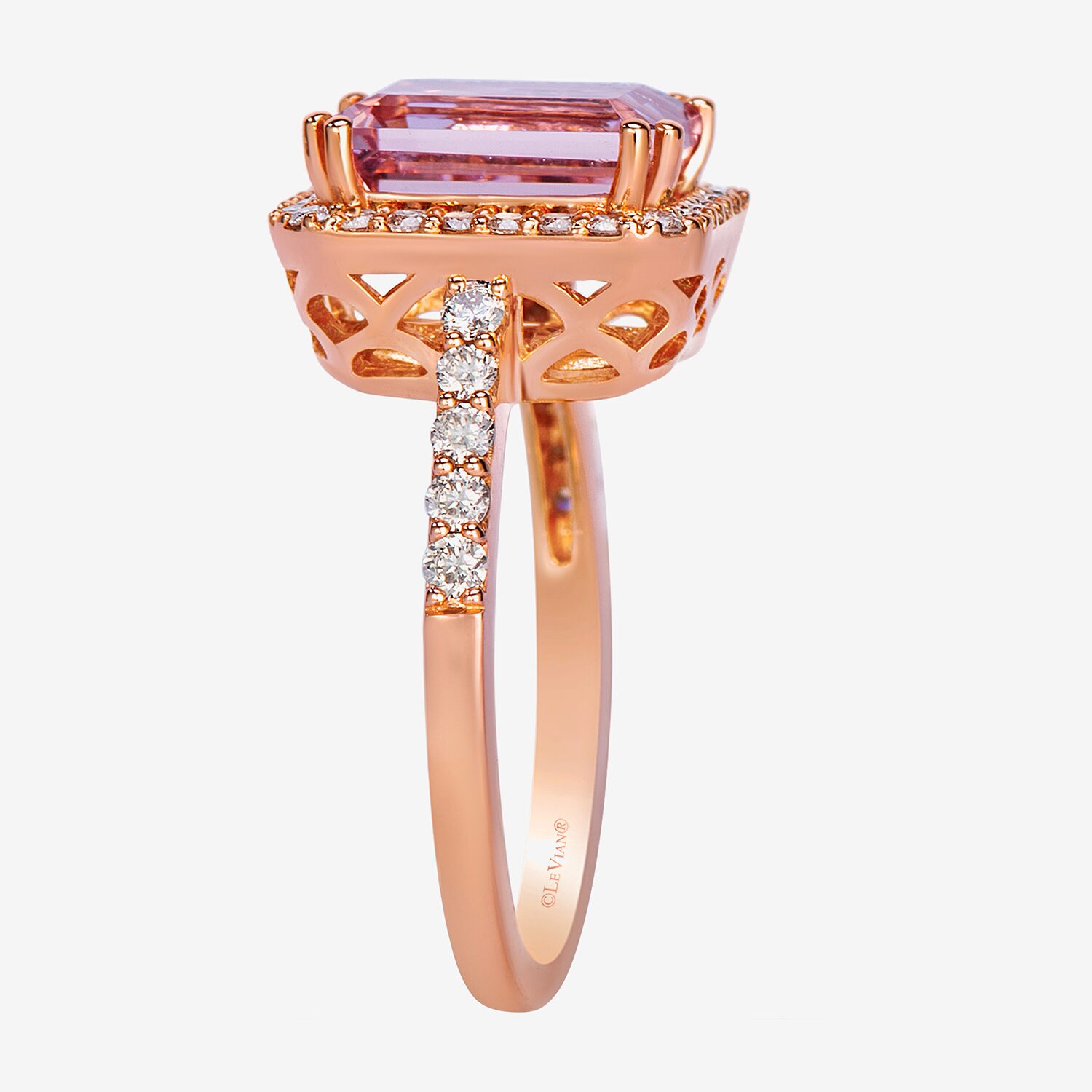 Levian Corp Le Vian Womens 1/2 CT. T.W. Genuine Pink Morganite 14K Rose Gold Halo Side Stone Cocktail Ring