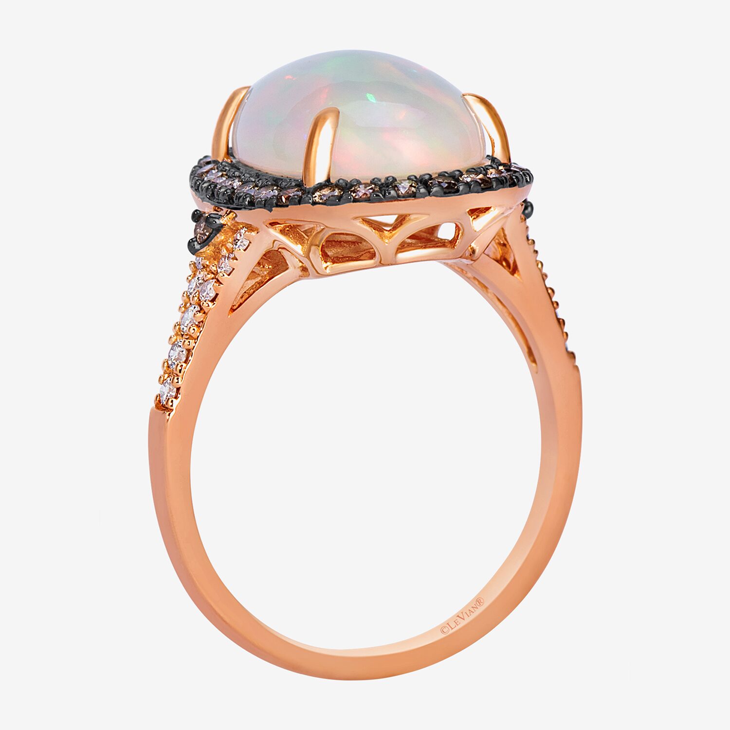Levian Corp Le Vian Womens 3/8 CT. T.W. Genuine White Opal 14K Rose Gold Oval Halo Side Stone Cocktail Ring
