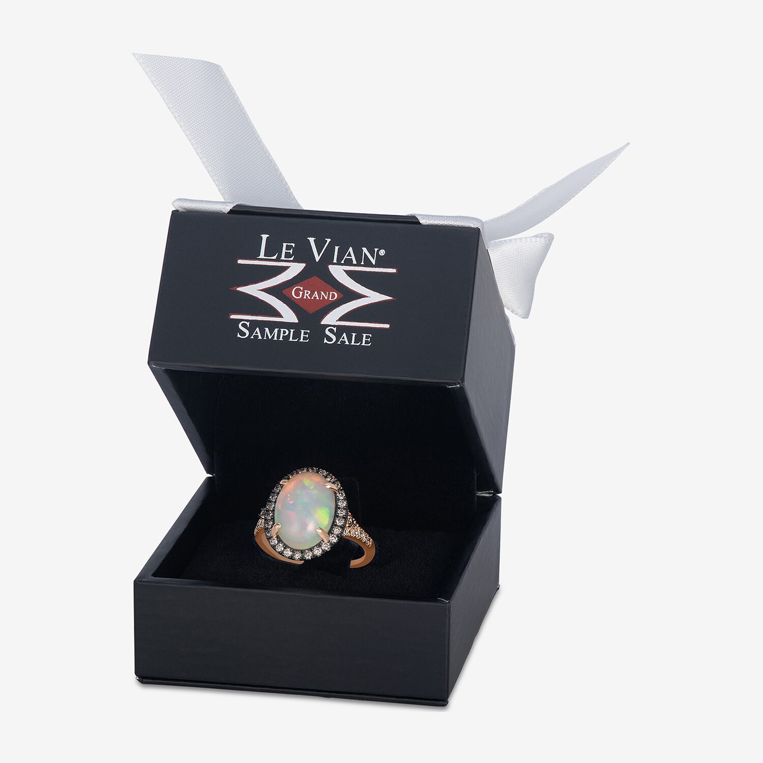 Levian Corp Le Vian Womens 3/8 CT. T.W. Genuine White Opal 14K Rose Gold Oval Halo Side Stone Cocktail Ring
